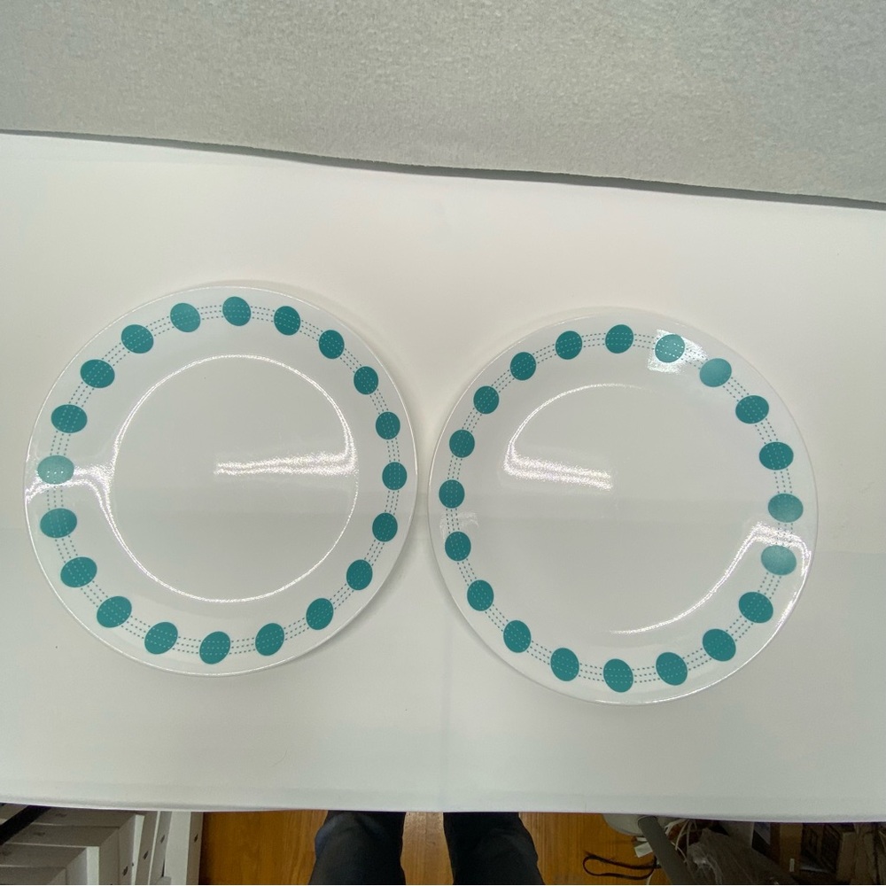 Corelle South Beach Lot of 2 Turquoise Blue Dot Dinner Plate Vintage Dinnerware - Picture 9 of 9